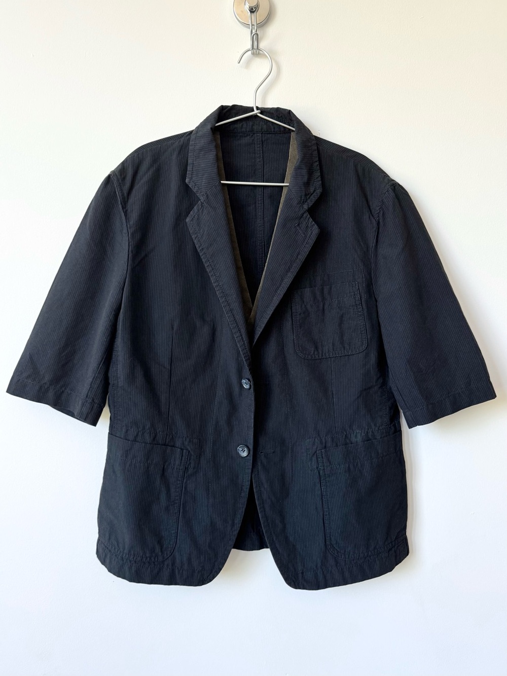 D&G Black Pinstripe Short Sleeve Patch Pocket 100% Cotton Blazer - Rare - Sz L